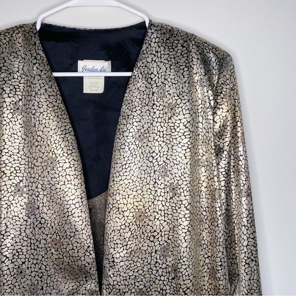 Jordan Ari Vintage Metallic Gold Semi Sheer Blazer with Shoulder Pads Size M - Picture 2 of 8